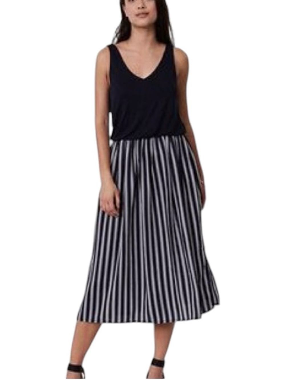 NWT LOFT NAVY & WHITE STRIPED MIDI DRESS SIZE XSP